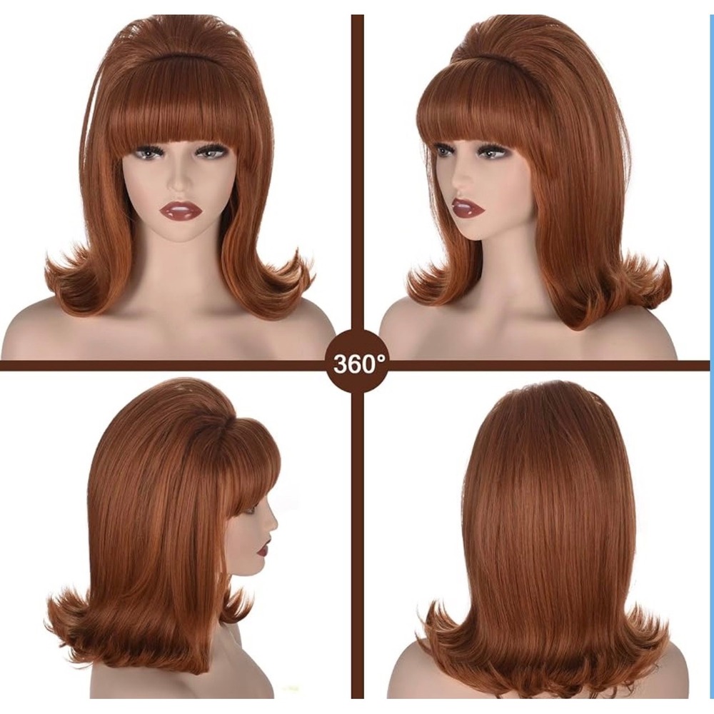 NWT Womens Ginger Bouffant Flip Wig 60s 70s Retro Beehive Costume Bangs - Picture 2 of 8